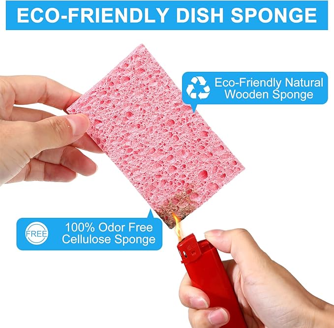 Zhengmy 100 Pieces Kitchen Sponge Bulk Natural Sponges for Dishes Compressed Wood Pulp Sponges Cleaning Sponge Without Scratching for Kitchen Bathroom, 3.9 x 2.4 x 0.12 Inch (Multicolor)