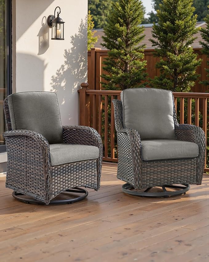 Pop 22x25/22x24 Outdoor Furniture Cushions Set of 6 - Comfortable Patio Chair Cushion for Rattan Wicker Dining Rocking Swivel Chairs Loveseat Couch L-Shape Sectional Sofa - Grey/Classic