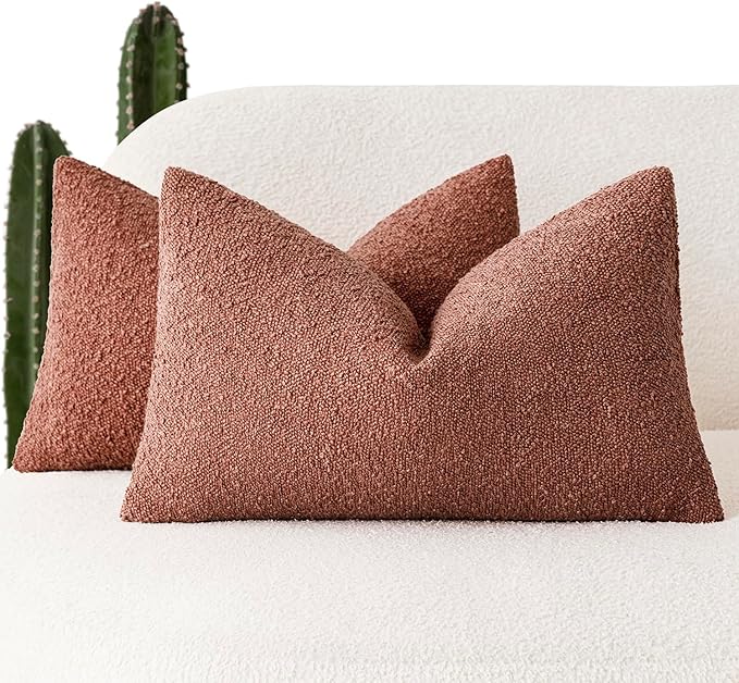 Foindtower Pack of 2 Textured Boucle Throw Pillow Covers Accent Solid Decorative Lumbar Pillow Cases Cozy Couch Cushion Case for Chair Sofa Bedroom Living Room Home Decor 12x20 Inch Orange Rust Red