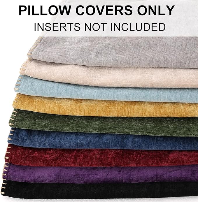 decorUhome Christmas Chenille Soft Throw Pillow Covers 26x26 Set of 2, Farmhouse Velvet Neutral Decorative Euro Pillow Covers with Stitched Edge for Couch Sofa Bed Home Decor, Rhododendron