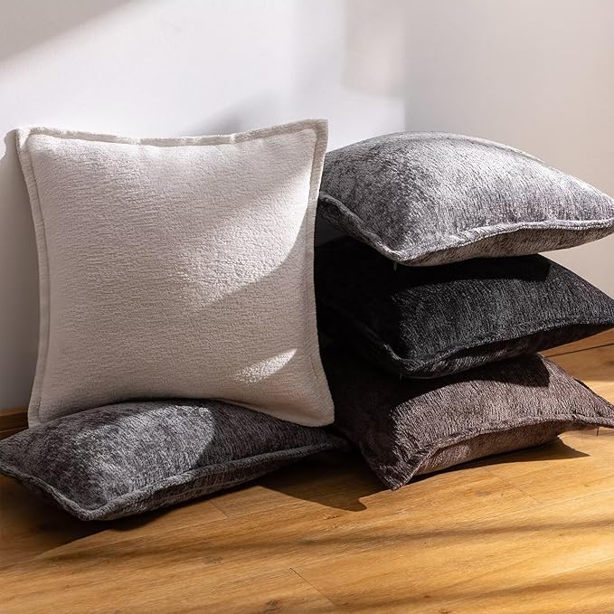 Black Decorative Throw Pillow Covers 12x20 Inch Set of 2 Cozy Soild Chenille Cushion Cases Soft Textured Lumbar Couch Pillows Cover Boho Accent Farmhouse Pillowcases for Sofa Bed