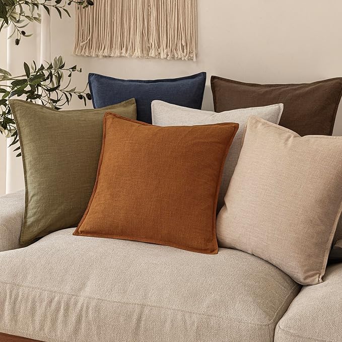 Foindtower Pack of 2, Decorative Linen Soild Throw Pillow Covers Soft Accent Lumbar Cushion Case Farmhouse Pillowcase for Chair Couch Sofa Bedroom Living Room Home Decor 12 x 20 Inch Autumn Orange