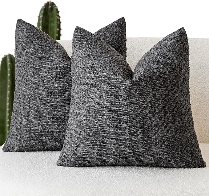 Foindtower Pack of 2, Decorative Textured Boucle Throw Pillow Covers Accent Solid Pillow Cases Cozy Soft Couch Cushion Case for Chair Sofa Bedroom Living Room Home Decor 22 x 22 Inch Dark Grey
