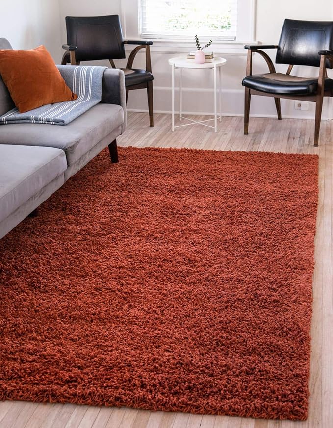 Unique Loom Solid Shag Collection Area Rug (8' x 10' Rectangle, Terracotta)
