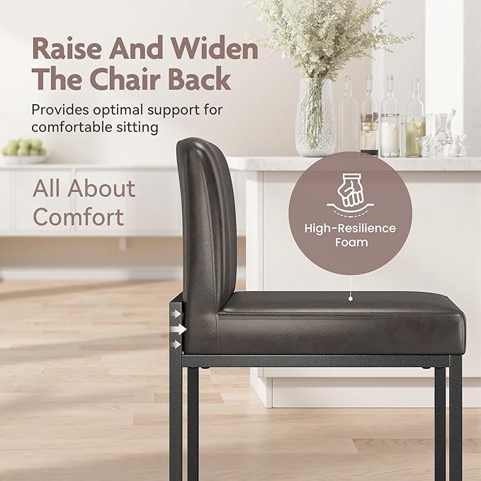 ALPHA HOME 24 Inch Bar Stools, Kitchen Counter Stools with Backs, PU Leather Barstools, Kitchen Stools with Back&Upholstered Footrest, Sturdy Chromed Metal Steel Frame, Grey