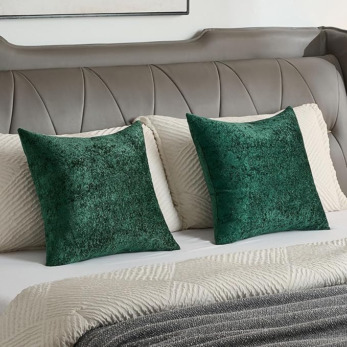 FUTEI Christmas Dark Green Flannel Throw Pillow Covers 20x20 Inch Set of 2,Soft Dimensional Textured Cushion Cases,Modern Home Decor for Couch Living Room