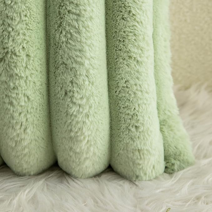 Neelvin Green Faux Fur Cozy Soft Striped Decorative Throw Pillow Covers 12x20 inch Set of 2,Velvet Pillowcase Cushion Case for Sofa Couch