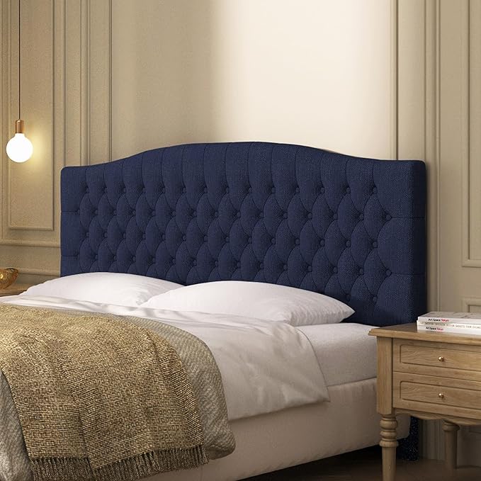 Linen Upholstered Headboard King/Cal King Size Latest Model Wall Mount, Bed Frame Mount, Featuring High-Density Sponge Padding, Luxury Texture Easy Assembly Comfort and Style-Navy Blue
