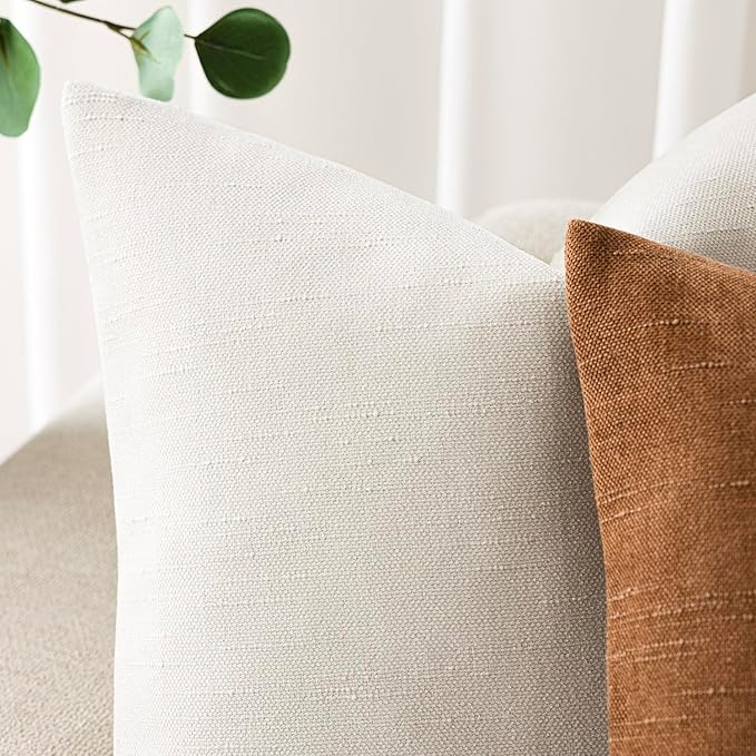 Foindtower Pack of 2 Soft Textured Throw Decorative Pillow Covers Square Accent Solid Cushion Cover Cozy Neutral Farmhouse Pillow Case for Couch Sofa Bedroom Living Room 20x20 Inch, Ivory White
