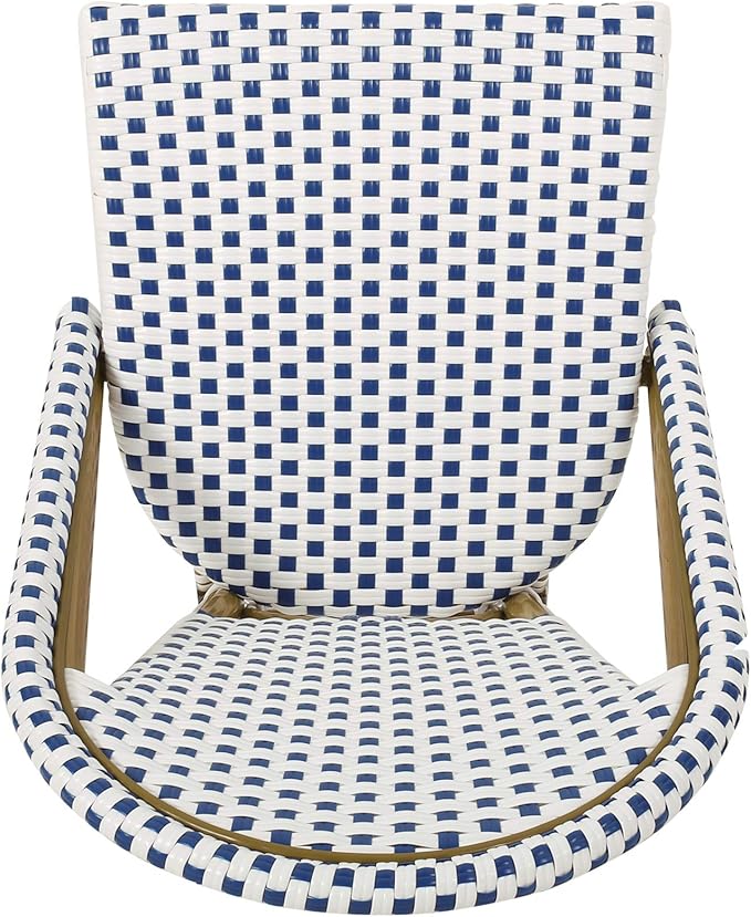 Christopher Knight Home Philomena Outdoor French Bistro Chair (Set of 4), Blue + White + Bamboo Print Finish