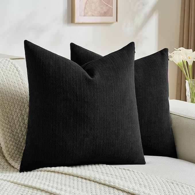 FUTEI Black Decorative Throw Pillow Covers 26x26 Inch Set of 2,Soft Cozy Wheat Ear Striped Patterns Euro Pillow Shams,Modern Home Decor for Couch Bed Living Room