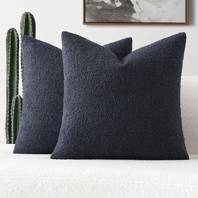 FUTEI Pack of 2 Navy Blue Decorative Throw Pillow Covers 20x20 Inch Soft Cozy Solid Boucle Textured Cushion Case,Modern Home Decor for Couch Bed Living Room