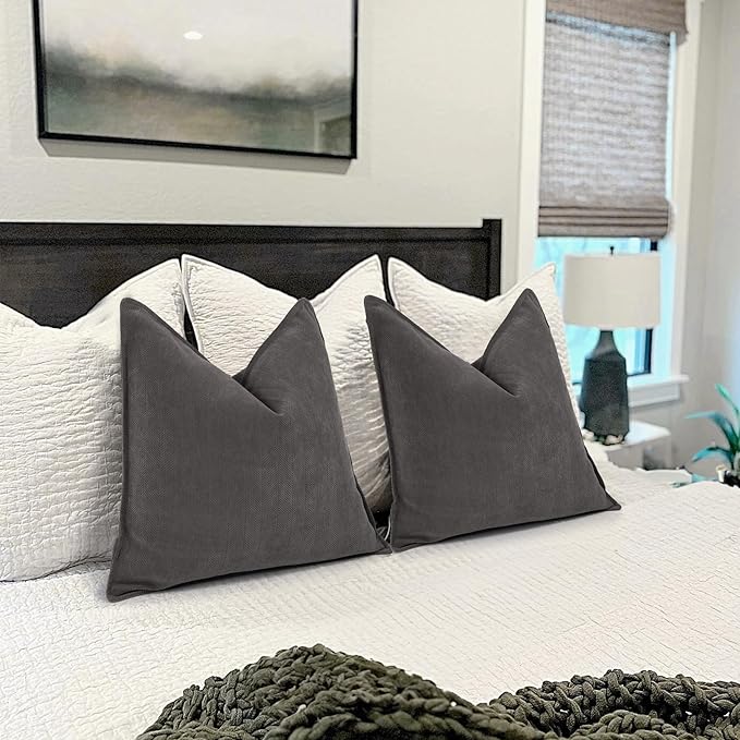 ZWJD Rustic Gray Pillow Covers 12x20 Set of 2 Chenille Throw Pillow Covers with Elegant Design Soft and Luxurious Decorative Throw Pillows for Couch, Bed, and Home Decor