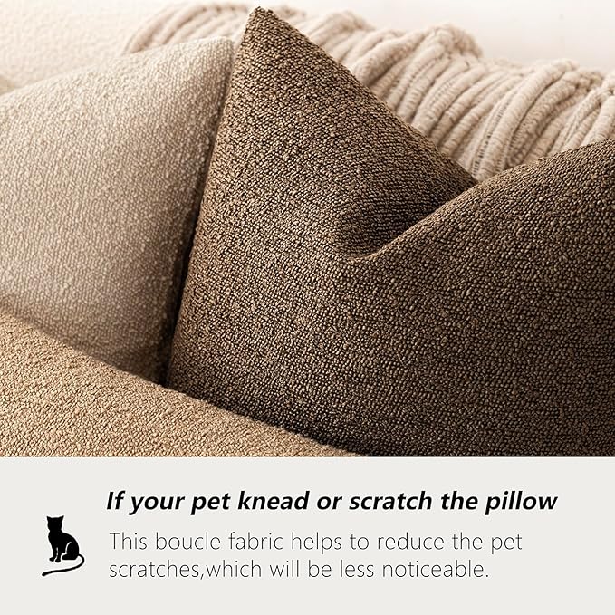 Foindtower Pack of 2 Textured Boucle Throw Pillow Covers Accent Solid Decorative Pillow Cases Cozy Woven Couch Cushion Case for Sofa Bedroom Living Room Home Decor 20x20 Inch Chocolate