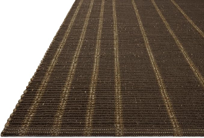 Loloi Leanne Ford Weatherstaff Collection WTS-01 Espresso/Natural 2'-3" x 3'-9" Accent Rug Jute, Striped, Neutral, Entryway, Mudroom, Bathroom, and Kitchen