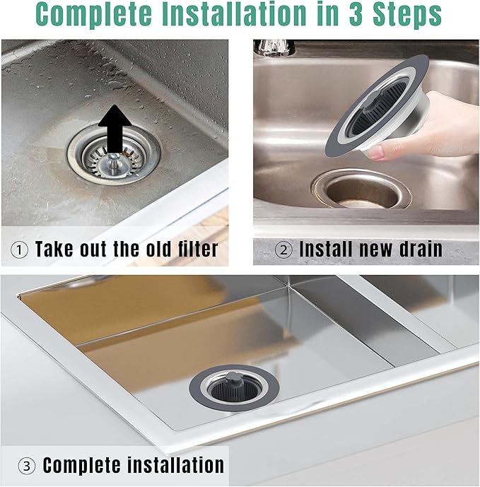 Kitchen Sink Drain Strainer Stopper 304 Stainless Steel 3 in 1 Sink Protectors Pop Up Anti-Clogging Kitchen Sink Stopper Basket Filter for US Standard 3-1/2 Inch Drain Cover(2 Packs)