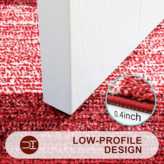 Kitinjoy Indoor Outdoor Door Mat, 48x30 Non-Slip Absorbent Dirt Trapper, Low-Profile Washable Inside Entrance Front Floor Mat, Sturdy Soft Entry Doormats for Entryway, Burgundy