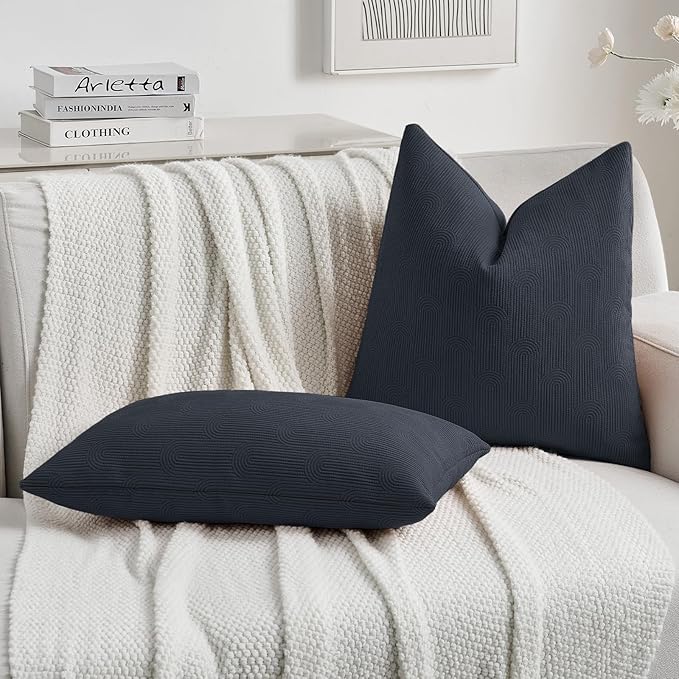 FUTEI Navy Blue Chenille Decorative Throw Pillow Covers 20x20 Inch Set of 2,Soft Cozy Striped Geometric Patterns Cushion Cases,Modern Home Decor for Couch Bed Living Room