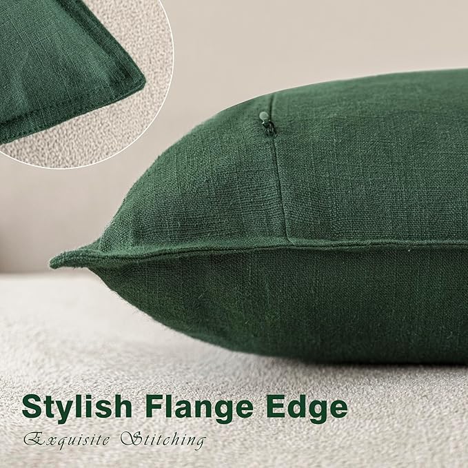 Foindtower Set of 2, Decorative Linen Soild Throw Pillow Covers Soft Accent Euro Cushion Case Farmhouse Neutral Pillowcase for Chair Couch Sofa Bedroom Living Room Home Decor 18 x 18 Inch Pine Green