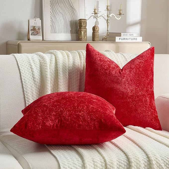 FUTEI Christmas Red Flannel Throw Pillow Covers 12x20 Inch Set of 2,Soft Dimensional TextuChristmas Red Lumbar Pillow Cases,Modern Home Decor for Couch Living Room