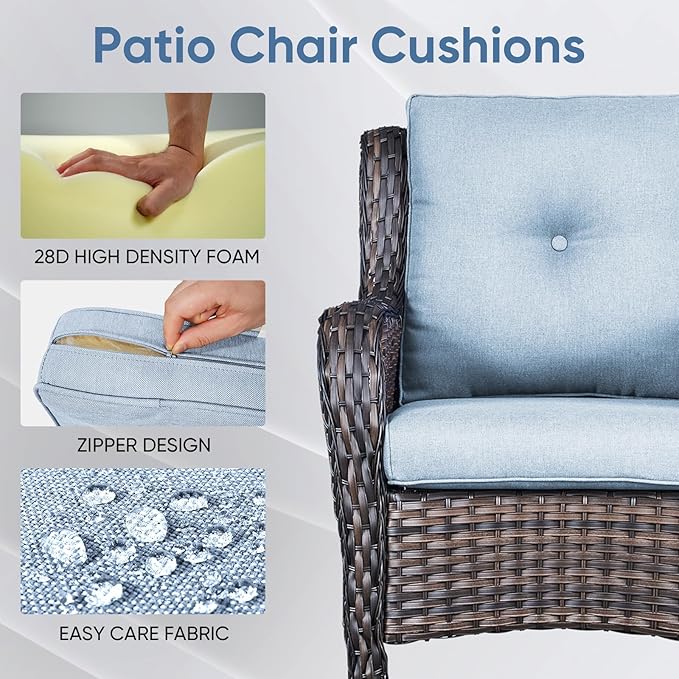 7-Piece Outdoor Patio Cushion Set - Fade & Water Resistant with Removable Olefin Cover, 22x24x4 Inch Memory Foam Cushions for Wicker Sectional Sofa – Baby Blue/Buckle