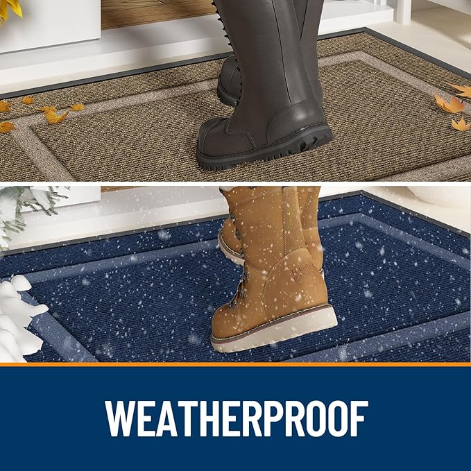 OLANLY Front Door Mat Indoor Outdoor Entrance, Waterproof All-Season, All-Weather Doormat, Sturdy Natural Rubber, Fade Resistant, Low Profile, Easy Clean Patio Porch Entryway Mat, 47x17, Black