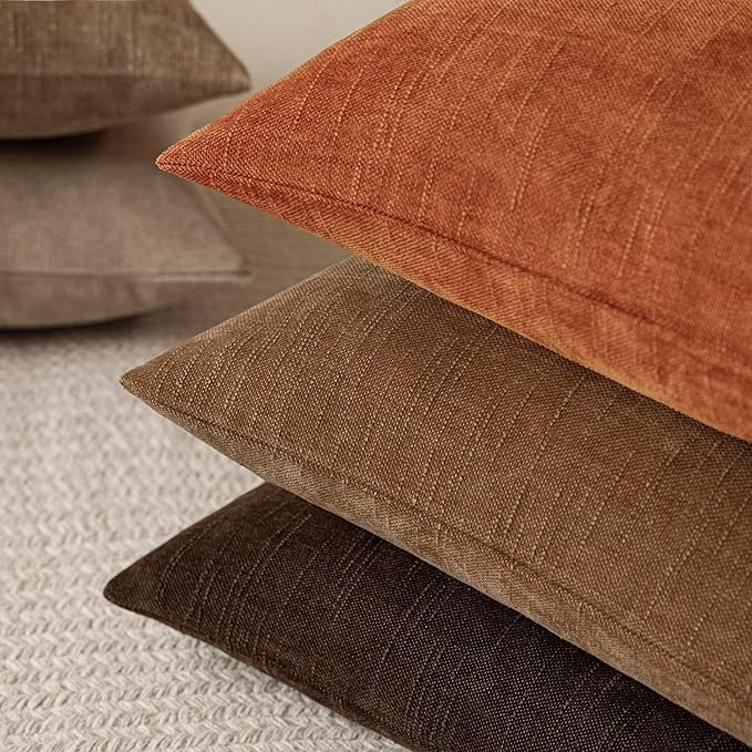 Foindtower Pack of 2 Soft Textured Chenille Throw Decorative Pillow Covers Square Accent Solid Cushion Cover Cozy Neutral Farmhouse Pillow Case for Couch Sofa Bedroom Living Room 26x26 Inch,Orange