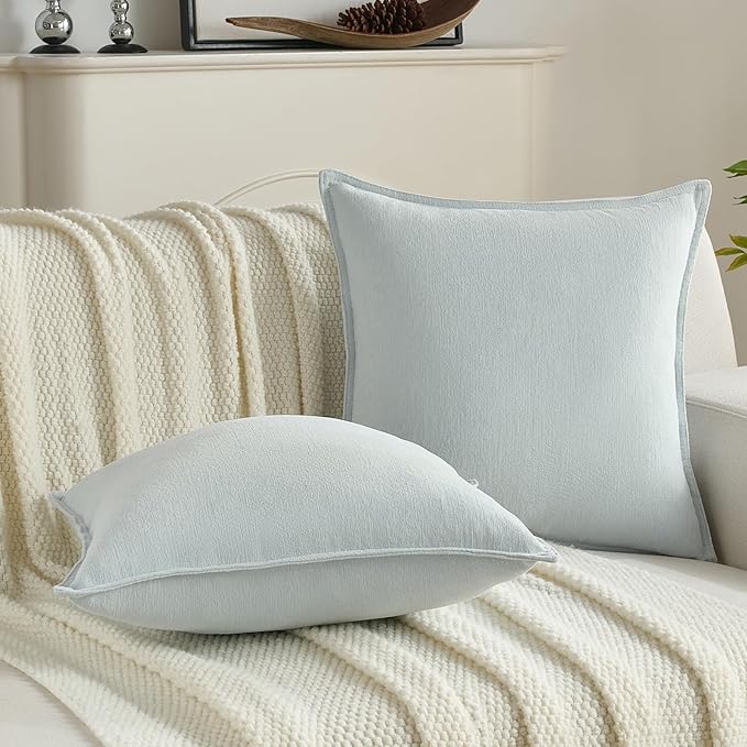FUTEI Light Blue Chenille Throw Pillow Covers 22x22 Inch Set of 2,Edges Double-Stitched Cushion Cases,Modern Home Decor for Couch Living Room
