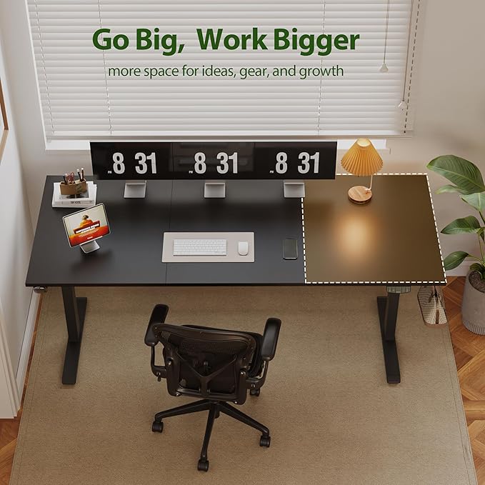 Agilestic Electric Standing Desk, Extra Large 71 x 31.5 Inches Height Adjustable Desk, Sit Stand Up Workstation for Home Office, Ergonomic Rising Gaming Computer Table with Memory Preset, Black