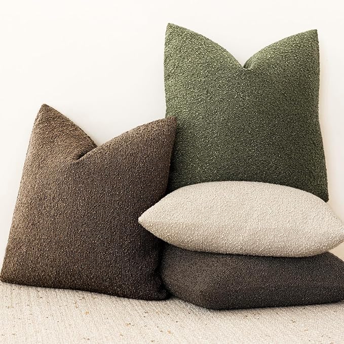 Foindtower Pack of 2 Textured Boucle Throw Pillow Covers Accent Solid Decorative Pillow Cases Cozy Woven Couch Cushion Case for Sofa Bedroom Living Room Home Decor 20x20 Inch Chocolate