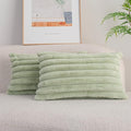 DEELAND Pack of 2,Double-Sided Faux Fur Plush Decorative Throw Pillow Covers Fuzzy Striped Soft Pillowcase Cushion Covers for Sofa Couch Bedroom Green 12x20 inch