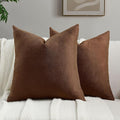 FUTEI Dark Brown Chenille Throw Pillow Covers 20x20 Inch Set of 2,Soft Wide Chevron Textured Cushion Case,Farmhouse Home Decor for Couch Bed Living Room