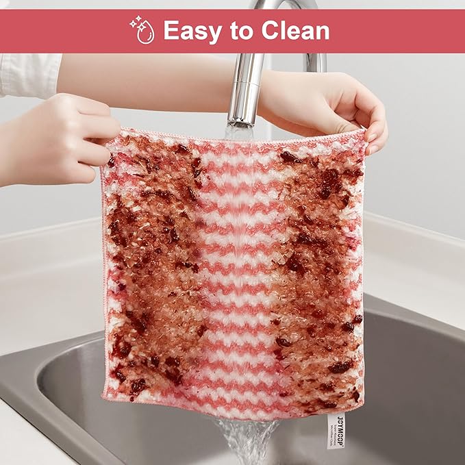 JOYMOOP 108 Packs Microfiber Cleaning Cloths, 10" x 10" Reusable Kitchen Towels, Lint-Free Cleaning Rags, Super Absorbent Cleaning Cloths for Kitchen, Car, and Household Cleaning, Pink