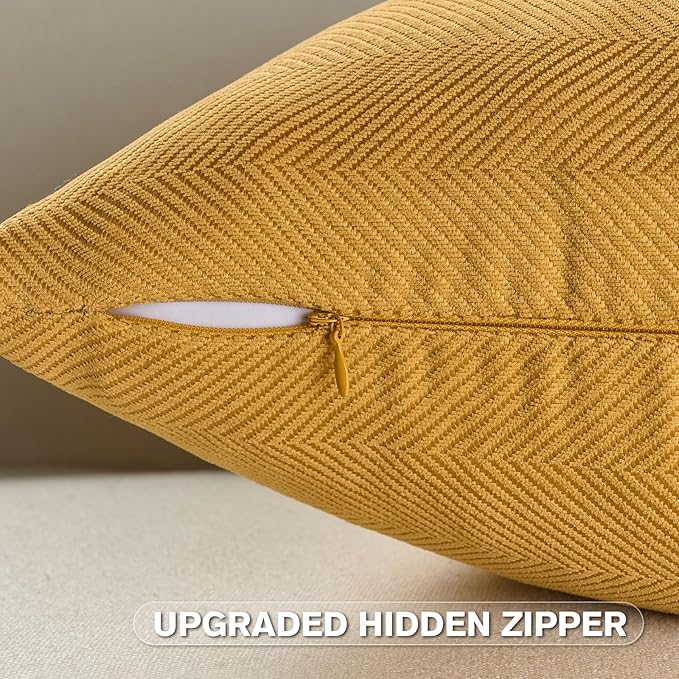 FUTEI Mustard Yellow Chenille Throw Pillow Covers 12x20 Inch Set of 2,Soft Wide Chevron Textured Lumbar Pillow Cases,Farmhouse Home Decor for Couch Bed Living Room