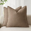 Foindtower Pack of 2, Decorative Linen Soild Throw Pillow Covers Soft Accent Cushion Case Boho Farmhouse Neutral Pillowcase for Chair Couch Sofa Bedroom Living Room Home Decor 24 x 24 Inch Light Brown