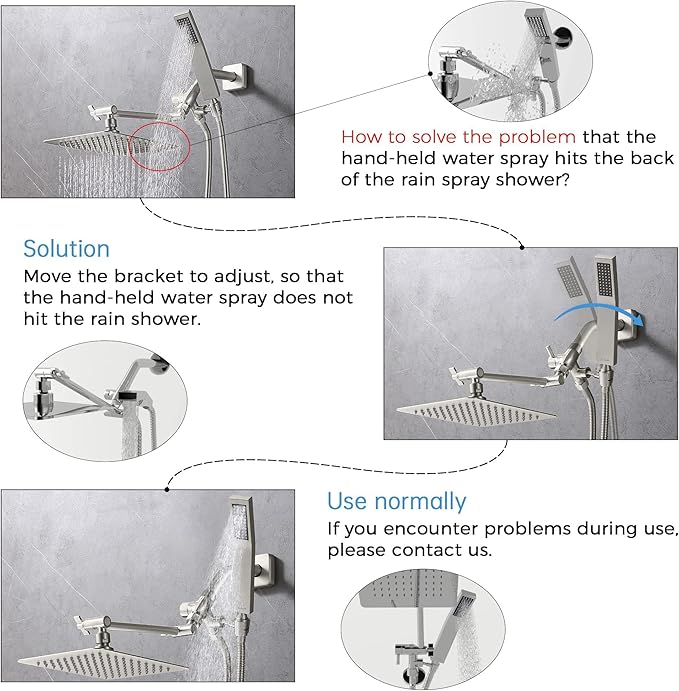 G-Promise All Metal 8 Inch Dual Square Shower Head with Handheld Spray Combo, Rain Shower Head, Adjustable Extension Arm, 3-Way Diverter, 71 Inch Extra Long Hose - A Bathroom Upgrade (Brushed Nickel)