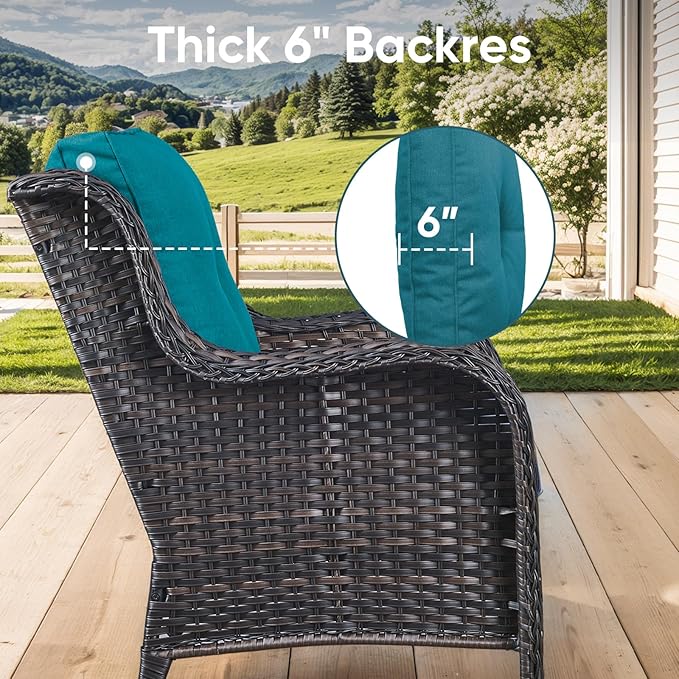 Outdoor Wicker Chair Cushions 2 Packs - Outside High Back Thick Water-Resistant Cushion 22x24 with Zipper Cover for Patio Glider Rocking Chairs Loveseat Couch – Peacock Green/Buckle