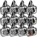 Kacctyen 12 Pcs Cheer Large Clear Toiletry Cosmetic Makeup Bag with Zipper and Handle Cheer Snack Bag Bulk for Team 12 x 9 x 4 Gift Bags Tote Pouch Cheerleading Teammates Party Supplies (Black)