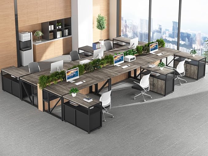Tribesigns L Shaped Desk with Drawer Cabinet, 63" Executive Computer Desk and lateral File Cabinet, 2 Piece Home Office Furniture with Drawers for Hanging File, Doors with Locks (Gray, 63 inches)