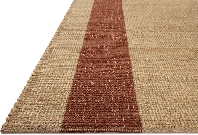 Loloi Leanne Ford Weatherstaff Collection WTS-02 Natural/Brick 5'-0" x 7'-6" Area Rug Jute, Striped, Neutral, Living Room, Bedroom, Dining Room