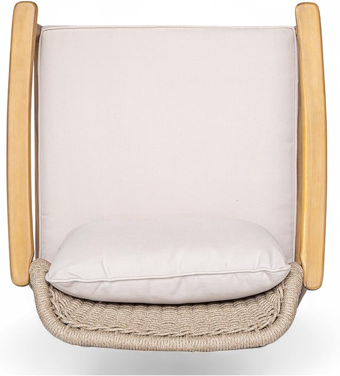Christopher Knight Home Octavia Outdoor Club Chairs Set of 2, Acacia Wood Accent Chair with Cushion, Woven Rope Backrest Armchair, Solid Wood Frame Chair, Patio Chair for Porch Backyard, Beige+Teak