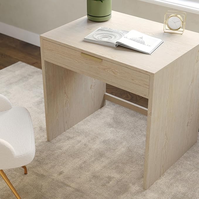 Martha Stewart Kayden Home Office Modular Desk with Drawer in Light Natural with Brushed Gold Hardware