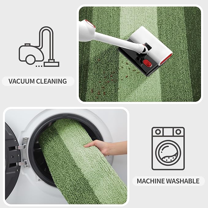 Kitinjoy Indoor Outdoor Door Mat, 40x32 Non-Slip Absorbent Dirt Trapper, Low-Profile Washable Inside Entrance Front Floor Mat, Sturdy Soft Entry Doormats for Entryway, Green