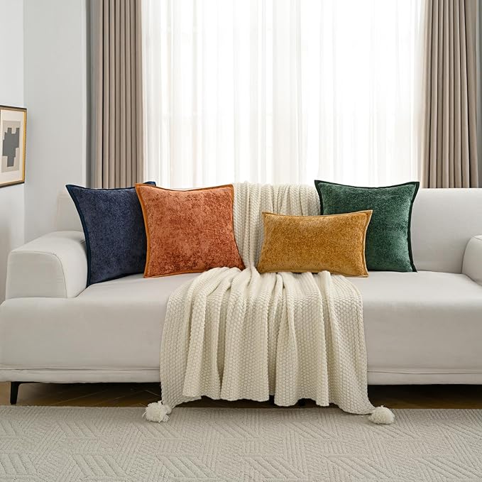 FUTEI Rust Chenille Throw Pillow Covers 16x16 Inch Set of 2,Soft Cozy Bound Edge Design Cushion Case,Home Decor for Couch Bed Living Room
