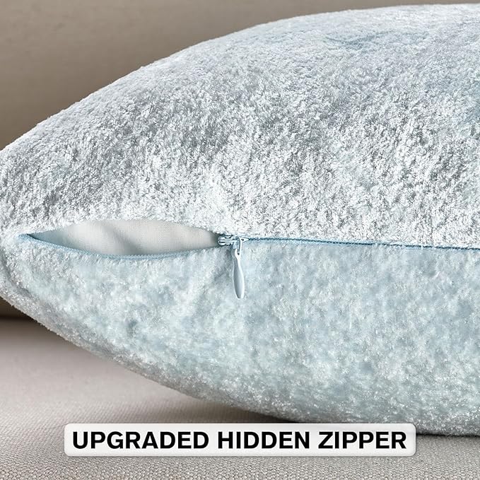 FUTEI Light Blue Flannel Throw Pillow Covers 24x24 Inch Set of 2,Soft Dimensional Textured European Cushion Cases,Modern Home Decor for Couch Living Room