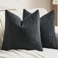 FUTEI Black Chenille Decorative Throw Pillow Covers 24x24 Inch Set of 2,Soft Embossed Striped Textured European Cushion Case,Modern Home Decor for Couch Bed Living Room