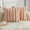 Neelvin Camel Faux Fur Cozy Soft Striped Decorative Throw Pillow Covers 20x20 inch Set of 2,Velvet Pillowcase Cushion Case for Sofa Couch