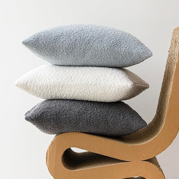 Foindtower Set of 2, Decorative Textured Boucle Throw Pillow Covers Accent Solid Pillow Cases Neutral Soft Cozy Couch Cushion Case for Chair Sofa Bedroom Living Room Home Decor 24 x 24 Inch Light Blue