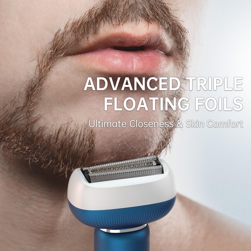 Electric Shaver for Men with Floating Arc 3-Blade, 9000 RPM, Magnetic Head, 1 Hour Fast Type-C Charging can Last for 60 Days, IPX7 Waterproof, Skin-Friendly Blade for Smooth Shaving, Navy