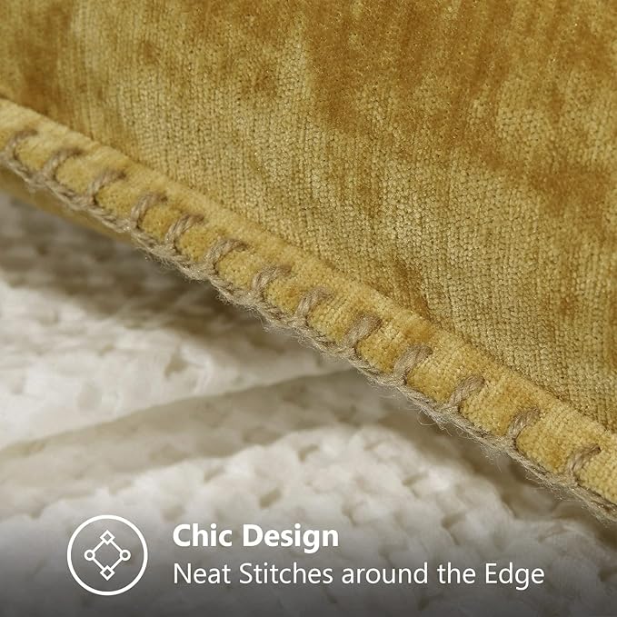decorUhome Chenille Soft Throw Pillow Covers 12x20 Set of 2, Lumbar Velvet Farmhouse Neutral Decorative Euro Pillow Covers with Stitched Edge for Couch Sofa Bed Home Decor, Mineral Yellow